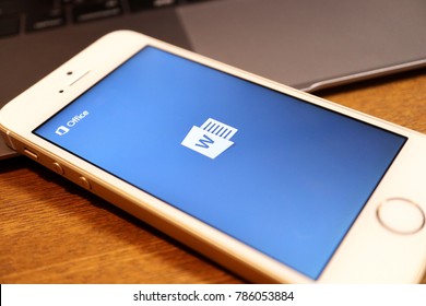 Microsoft Word Logo Display On Smartphone. 2018 Jan 3rd. Word Is Most Famous Word Processor Software And Application.