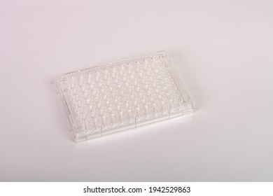 Microtiter plate with 96 wells, in white background