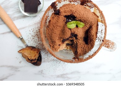 Microwave Chocolate Mug Cake (tiramisu) On Marble Plate