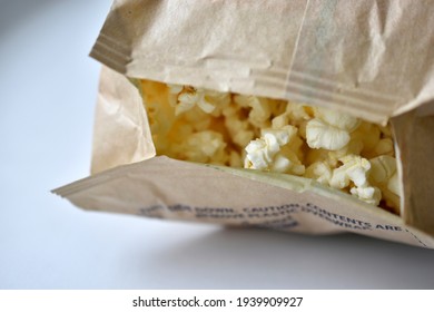 Microwave Popcorn On A White Background In A Bag