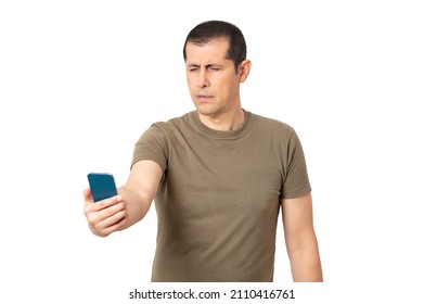 Mid Adult Eyesight Problems Trying To Read Phone Text With White Background