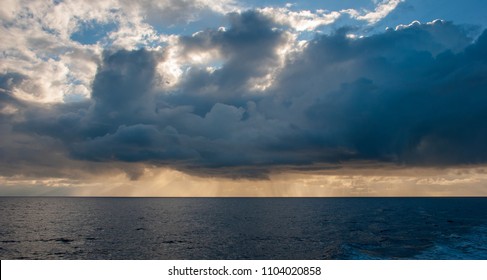 Mid Atlantic Seascape, Sun Clouds And Rain. Squall Approaching . May 2018