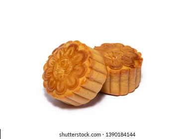 Mid Autumn Festival Mooncake Isolated On White Background. Five Kernel Mooncake Is The Most Traditional Classic Flavor. (Chinese Wording Means Five Kernel Mooncake With Roast Pork) 