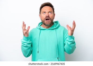 Middle Age Caucasian Man Isolated On White Background Stressed Overwhelmed