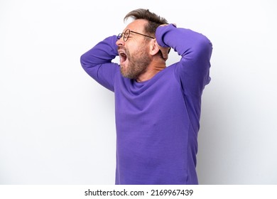 Middle Age Caucasian Man Isolated On White Background Stressed Overwhelmed