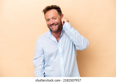 Middle Age Caucasian Man Isolated On Beige Background Laughing