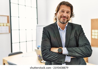 Middle Age Caucasian Man Smiling Confident With Arms Crossed Gesture At Office