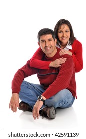 Middle Age Couple Smiling Isolated On A White Background