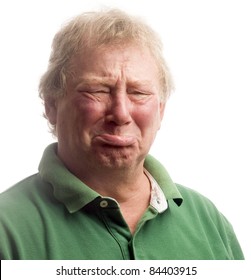 Middle Age Senior Man Emotional Funny Face Upset Crying Like A Baby