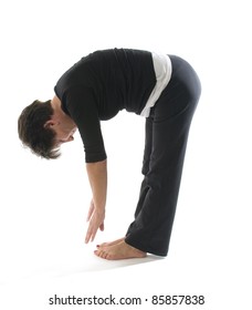 Middle Age Senior Woman Yoga Exercise Position Hamstring Stretch Toe Touch