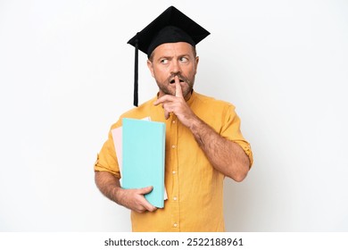 Middle age student caucasian man isolated on white background having doubts while looking up - Powered by Shutterstock