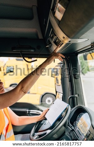Middle age truck driver woman, trucker occupation in Europe for females