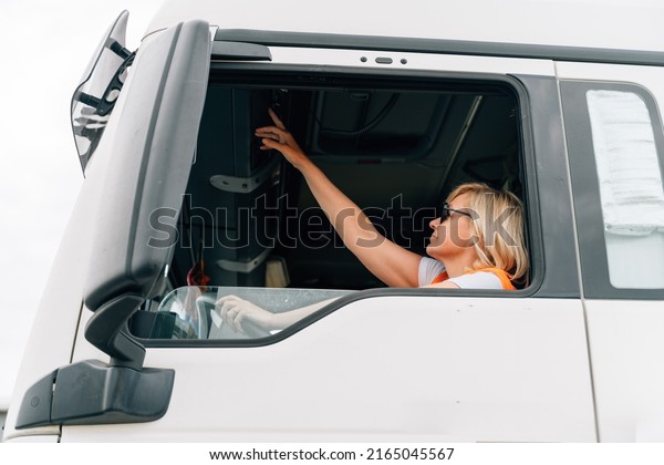 Middle age truck driver woman, trucker occupation
in Europe for females