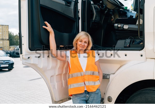 Middle age truck driver woman, trucker occupation\
in Europe for females