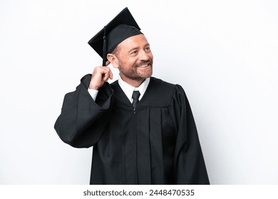 Middle age university graduate man isolated on white background thinking an idea - Powered by Shutterstock