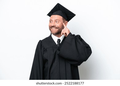 Middle age university graduate man isolated on white background thinking an idea while looking up - Powered by Shutterstock