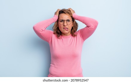 Middle Age Woman Feeling Frustrated And Annoyed, Sick And Tired Of Failure, Fed-up With Dull, Boring Tasks