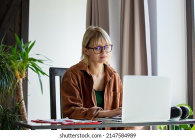 Middle Age Woman Woking With Laptop Computer At Home