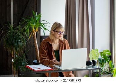 Middle Age Woman Woking With Laptop Computer At Home