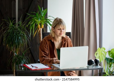 Middle Age Woman Woking With Laptop Computer At Home