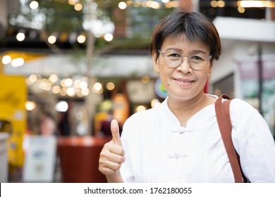 Middle Aged Aunt, Old Woman Showing Thumb Up Gesture