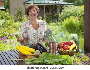 Middle Aged Caucasian Woman Making Home Made Pickles 