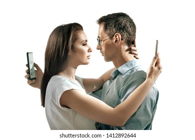 Middle Aged Couple, Smartphone Addiction Concept