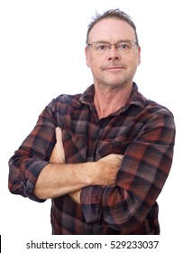 Middle Aged Man With Arms Folded Isolated On White Background