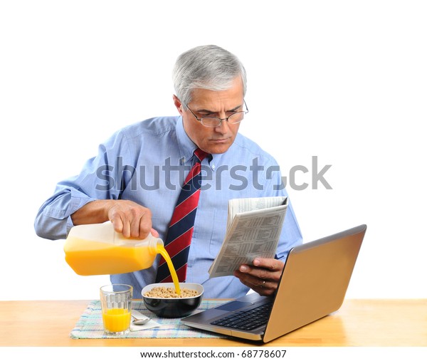 Middle Aged Man Pouring Orange Juice Stock Photo Shutterstock