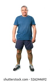 Middle Aged Man Running Full Body