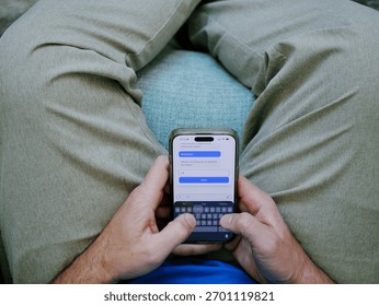 Middle Aged Man Using Artificial Intelligence Mental Health Therapy Bot at Home - AI Therapy and Counseling Concept