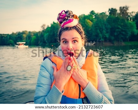 Similar – Image, Stock Photo Look of shame Lake Evening
