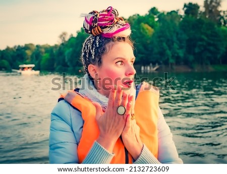 Similar – Image, Stock Photo Look of shame Lake Evening