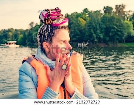 Image, Stock Photo Look of shame Lake Evening
