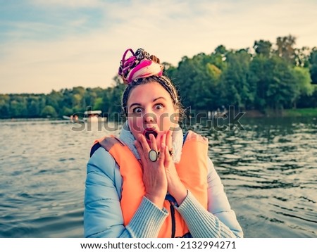 Similar – Image, Stock Photo Look of shame Lake Evening