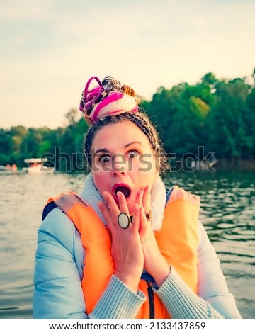 Similar – Image, Stock Photo Look of shame Lake Evening