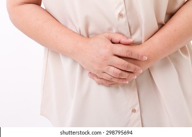 Middle Aged Woman Suffering From Stomach Ache, Belly Pain, Menstuation, Menopause, Indigestion Problem