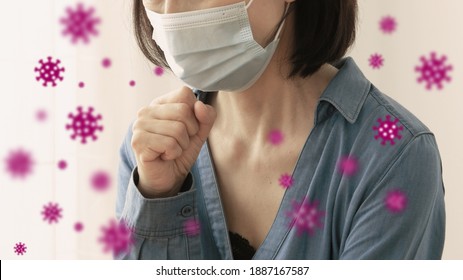 Middle Asian Woman Wearing Mask Coughing Virus Image