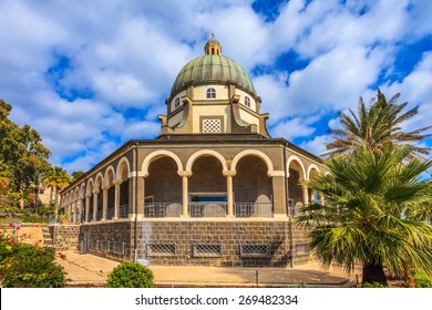 The Middle East, the Sea of Galilee. Basilica of the monastery of Mount Beatitudes. The magnificent dome surrounded by a gallery with columns