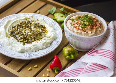 Middle Eastern Dish - Dense Homemade Yogurt  Labneh With Zaatar