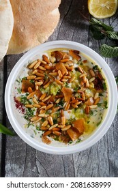 Middle Eastern, Fatteh Vegetarian And Vegan Cuisine. Including Falafel, Hummus, Baba Ganoush, Fatteh, Pitta, Feta Sald, Moutabal, Tahini, Tabbouleh, Ful Medammes, Many Vegetables 