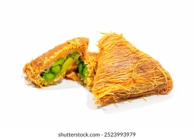 Middle eastern Syrian triangle sweet pastry isolated on white background
