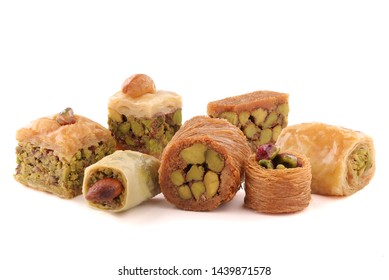 Middle eastern, Turkish sweet pastry baklava isolated on white background