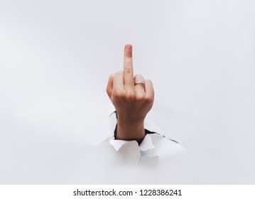 Middle Finger, Offensive Gesture. Fuck You Concept.