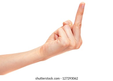 Middle Finger Sign By Female Hand Isolated On White