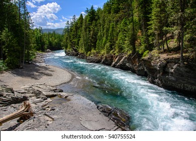 Middle Fork Flathead River in Glacier National Park, Montana USA