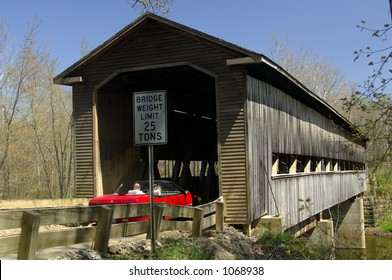 Middle Road Bridge - Red Convertible - Over Conneaut Creek - Howe Truss Type - Built 1868 - 148' Long -Ashtabula Co., OH