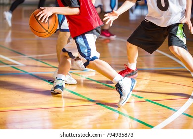 Middle School Student Playing Basketball Game