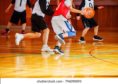 Middle School Student Playing Basketball Game