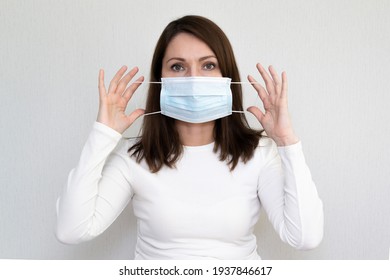 Middle-aged Woman Wearing Medical Mask Brunette Vaccination Protection Against Coronavirus Covid-19